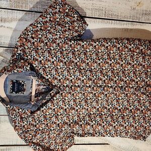 Denim & Flower Men's Floral Button Down Shirt - Navy, White, Orange - S